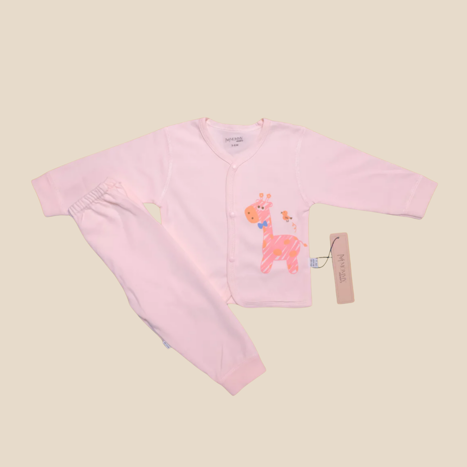 Baby Cotton Shirt Set – Pink Giraffe Print